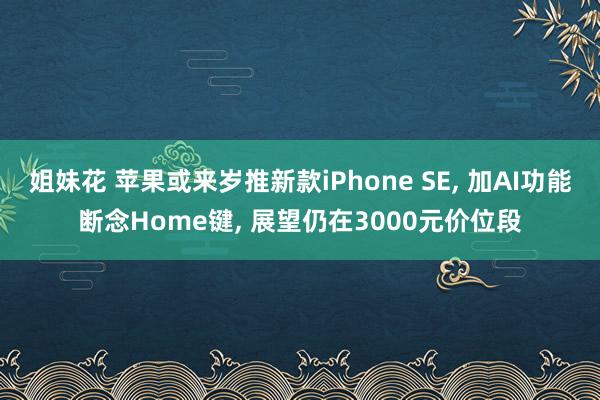 姐妹花 苹果或来岁推新款iPhone SE， 加AI功能断念Home键， 展望仍在3000元价位段