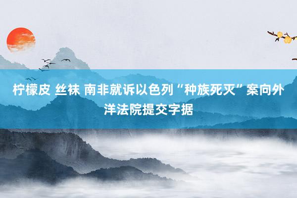 柠檬皮 丝袜 南非就诉以色列“种族死灭”案向外洋法院提交字据