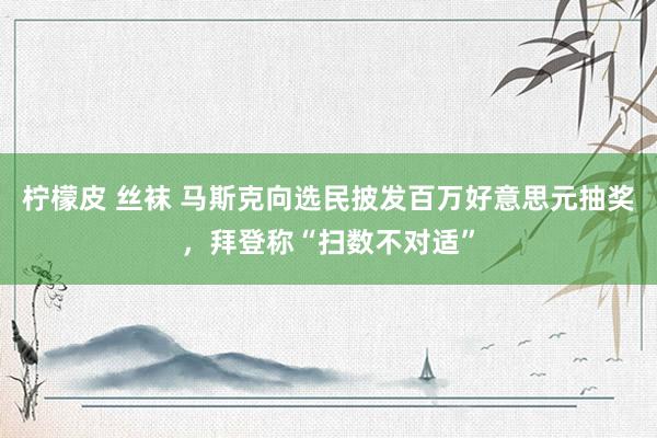 柠檬皮 丝袜 马斯克向选民披发百万好意思元抽奖，拜登称“扫数不对适”