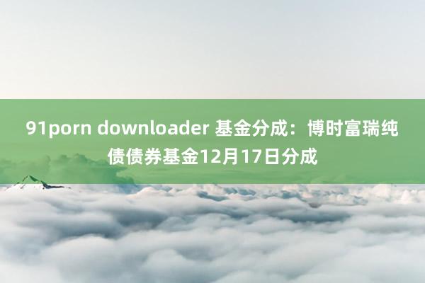 91porn downloader 基金分成：博时富瑞纯债债券基金12月17日分成