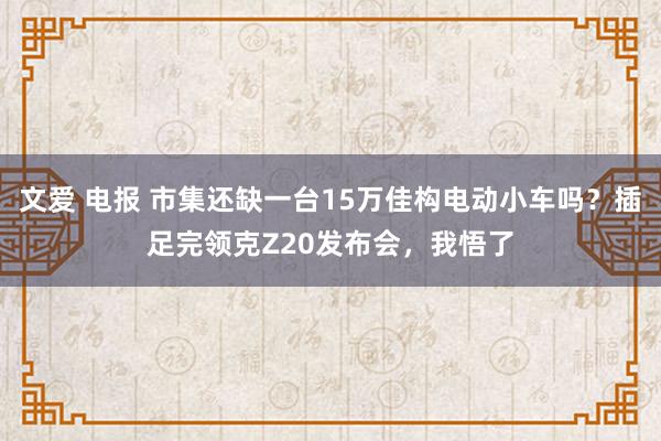 文爱 电报 市集还缺一台15万佳构电动小车吗？插足完领克Z20发布会，我悟了